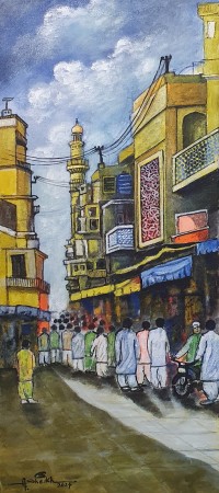 Anwer Sheikh, 12 x 30 Inch, Acrylic on Canvas, Cityscape Painting, AC-ANS-059